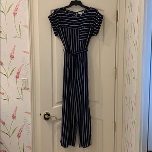 Monteau Navy and White Striped Jumpsuit